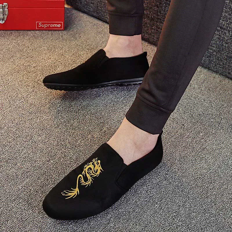 black Новая мужская повседневная обувь; обувь в горошек; Мужская обувь; удобная парусиновая обувь на плоской подошве в Корейском стиле; мужская повседневная обувь для ленивых; обувь для вождения - Цвет: black