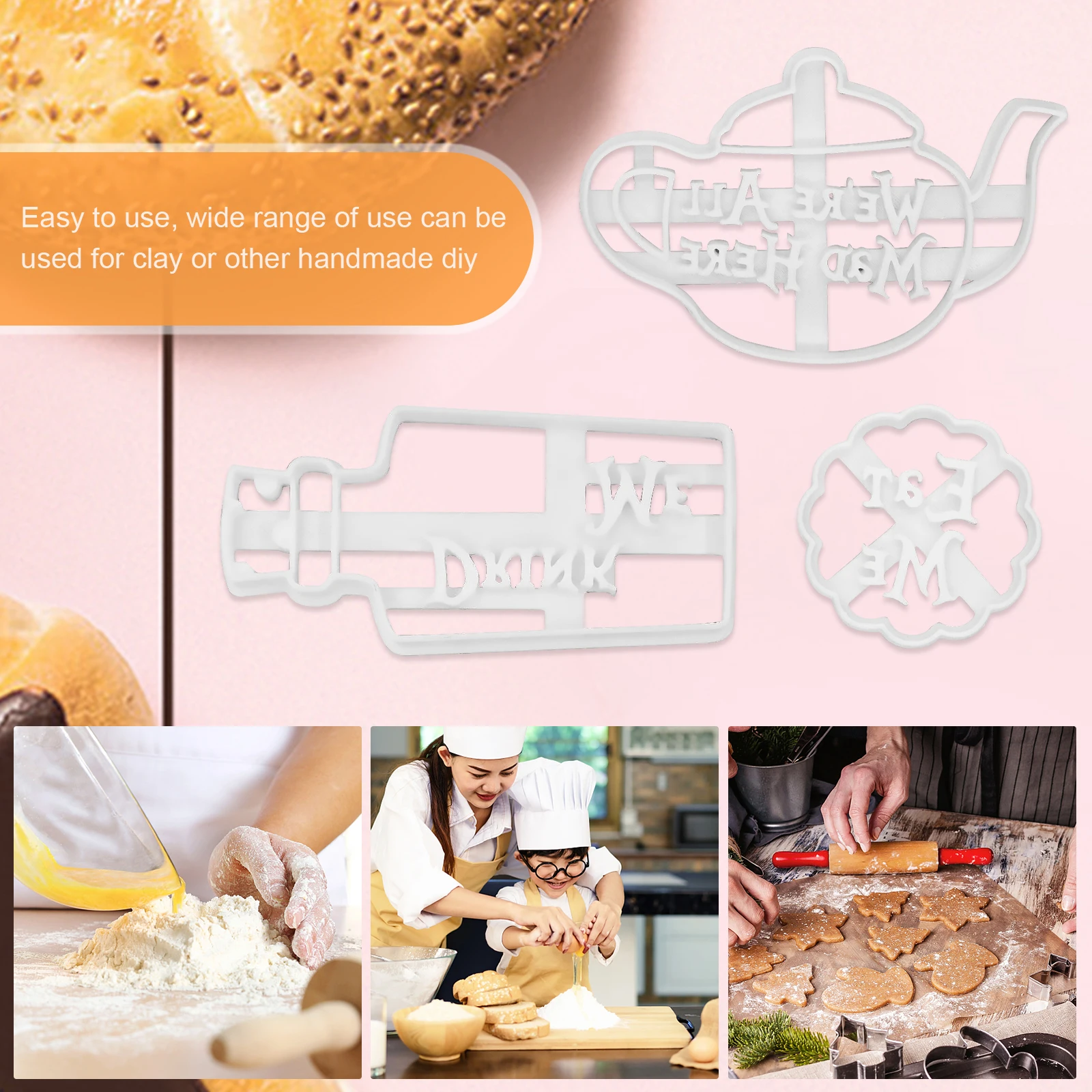 

DIY Plastic Cookie Molds Biscuit Cutters Baking Biscuits Cutters Household Kitchen Chocolate Stamp Accessories Set