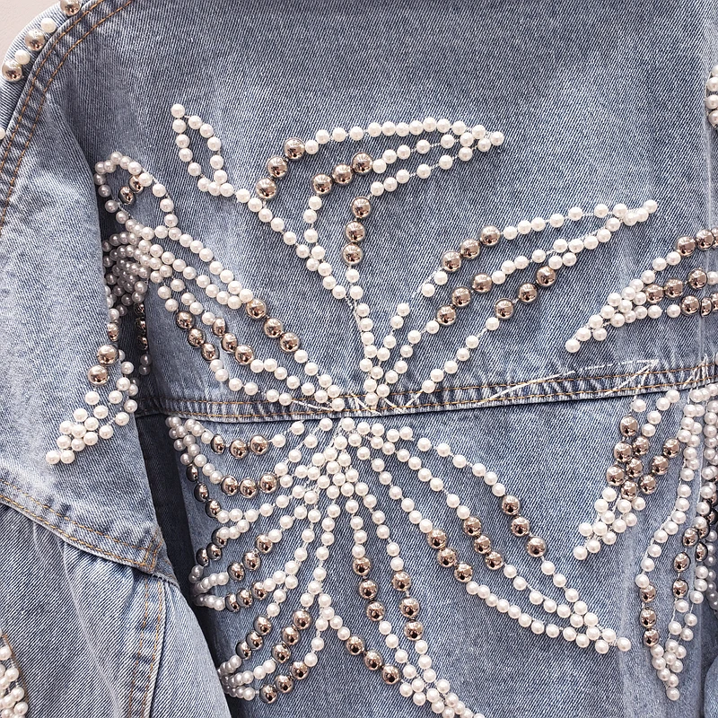 2020 женские джинсовые пальто тяжелый платья с бусами ручной работы заклепками