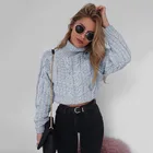 Свитер с высоким воротником, укороченный Вязаный Свитер оверсайз, женские пуловеры, зимний джемпер, вязаная одежда, Женский однотонный Повседневный свитер