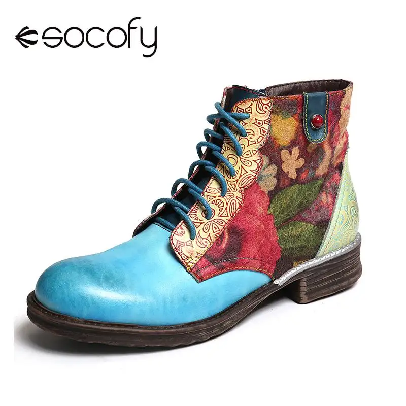 SOCOFY Botas Mujer акварельные Флоу сапоги из натуральной кожи со шнуровкой на молнии