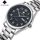 Часы наручные WWOOR Мужские кварцевые, брендовые Роскошные Аналоговые водонепроницаемые из нержавеющей стали, с датой на день, в деловом стиле, серебристые