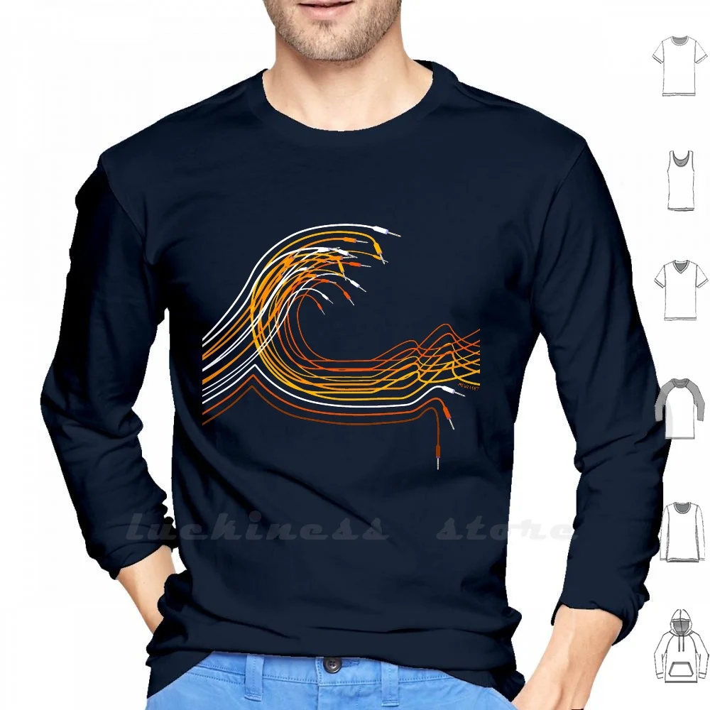 Great Wave Of Modular Synthesizer Long Sleeve T Shirt Patch Cables Jack Cables The Great Wave Eurorack Modular Synthesizer