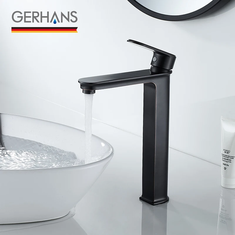 GERHANS Faucet K11122 K11122T Смеситель для умывальника высокий с гайкой Цвет: Хром Чёрная