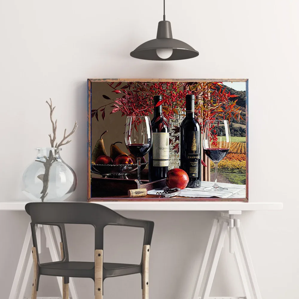 Полный квадратный Набор алмазной картины фрукты и вино Алмазная вышивка картина