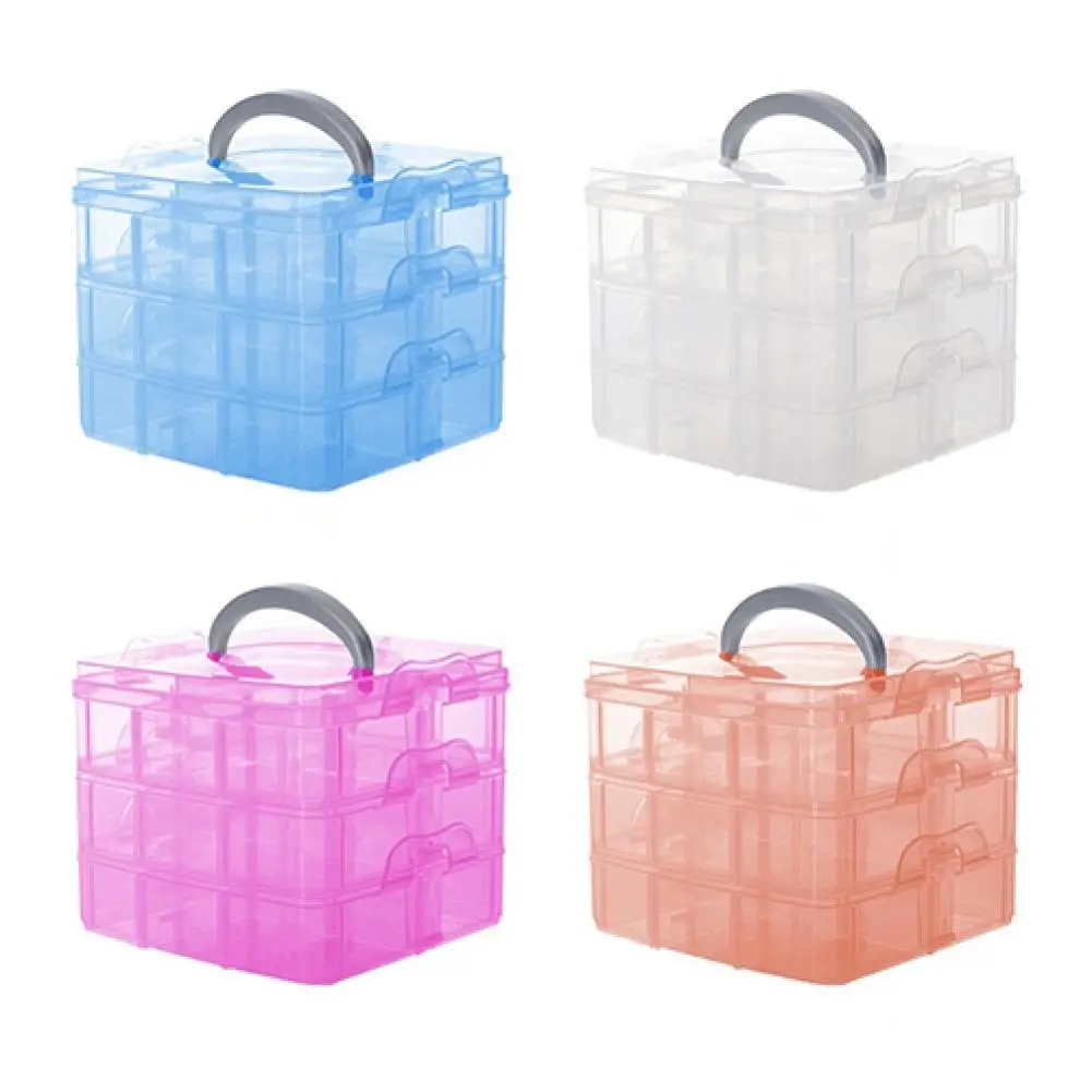 

3 Tiers 18 Compartments Portable Detachable Storage Box Plastic Transparent Jewellery Craft Beads Container Organizer Case