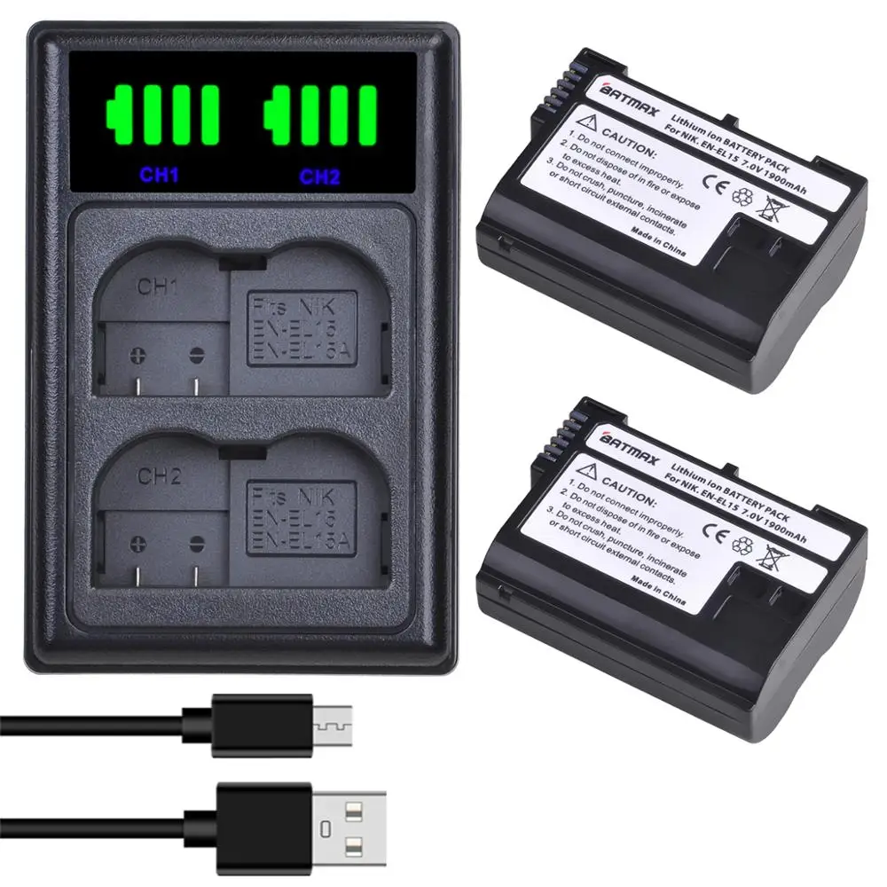 Аккумулятор и зарядное устройство USB для Nikon D500 D600 D610 D750 D7000 D7100 D7200 D800 D800E