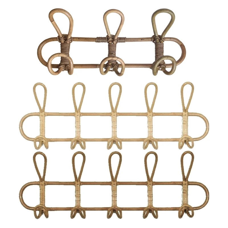 

Decorative Rustic Rattan Wall Hooks 3 Hooks/5 Hooks Hanging Coat Rack Storage