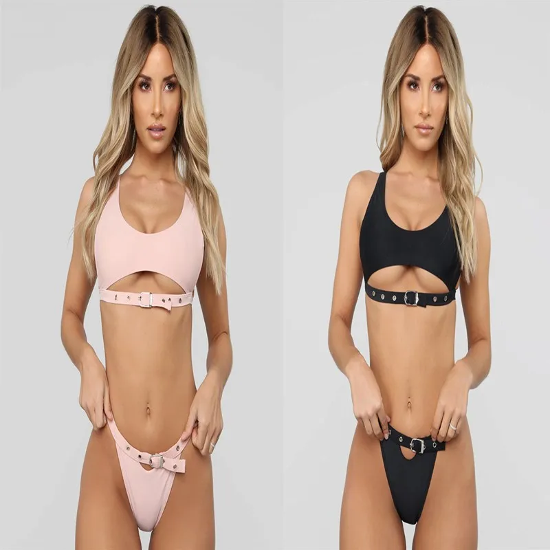 

Caze Kyts 2020 new sexy personality solid color split bikini punching bandage swimwear hollow bikini