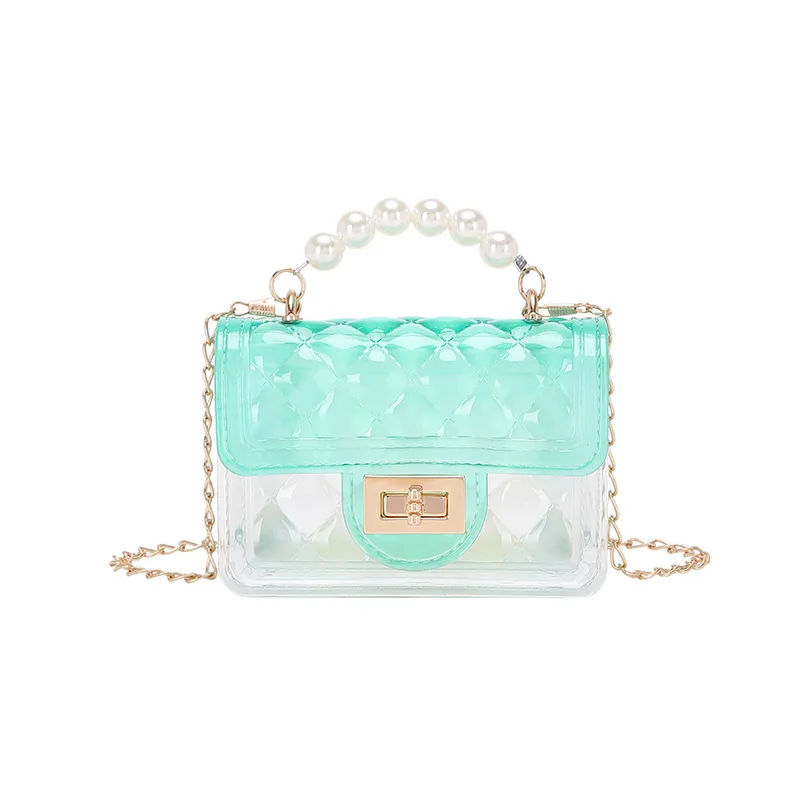 

2022 Fashion Mini Girls Jelly Wallet PVC Transparent Simple Big Fresh Sweet Ladies Beach Messenger One Shoulder Pearl Handbag