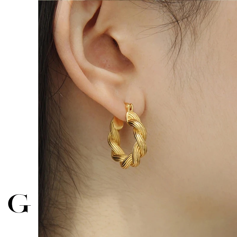 

GHIDBK 2021 New Fashion Unique Design Statement Simple Layering Twisted Textured Hoop Earring Minimalist Jewelry Accessories