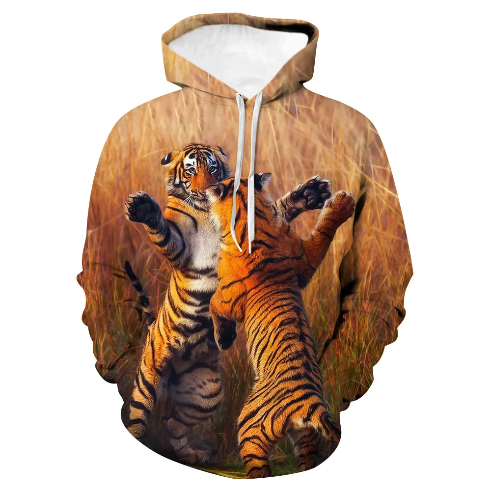 

Interesting Tigers Play Water 3D Hoodies Fashion Streetwear Man Woman Long Sleeve Pullover Sweatshirt Male Streetwear Clothing