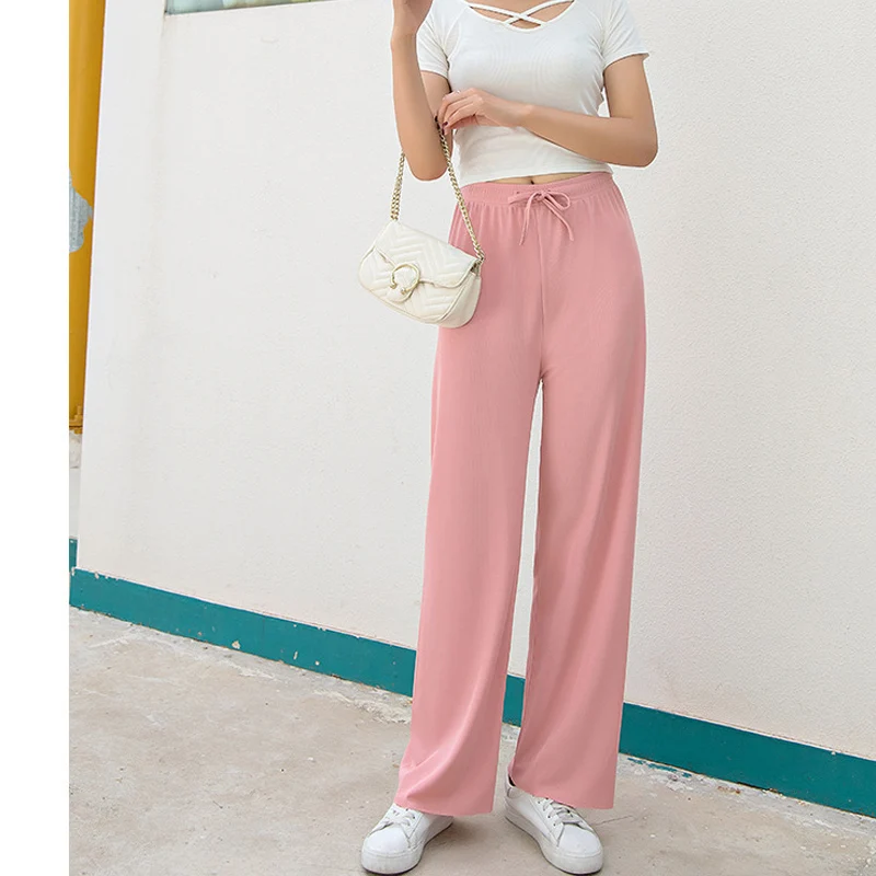 

Women's Slacks Summer Loose Pants 2021 Streetwear Versatile Fashion High Waist Straight Pants Casual Wide Leg Trouser