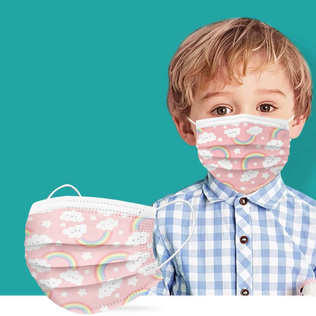 

50pcs Child Mask Lovely Print Children's Mask Disposable Face Mask Industrial 3 Ply Ear Loop Anti-dust Pollution Cartoon Masks
