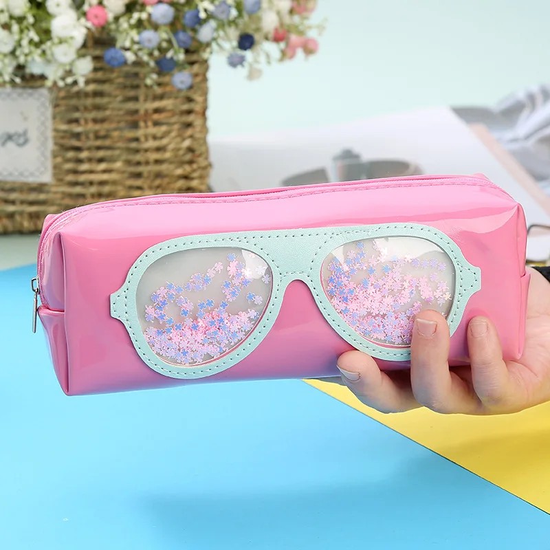 Пенал с блестками пентаграмма любовь сердце очки пенал для школы милый Футляр