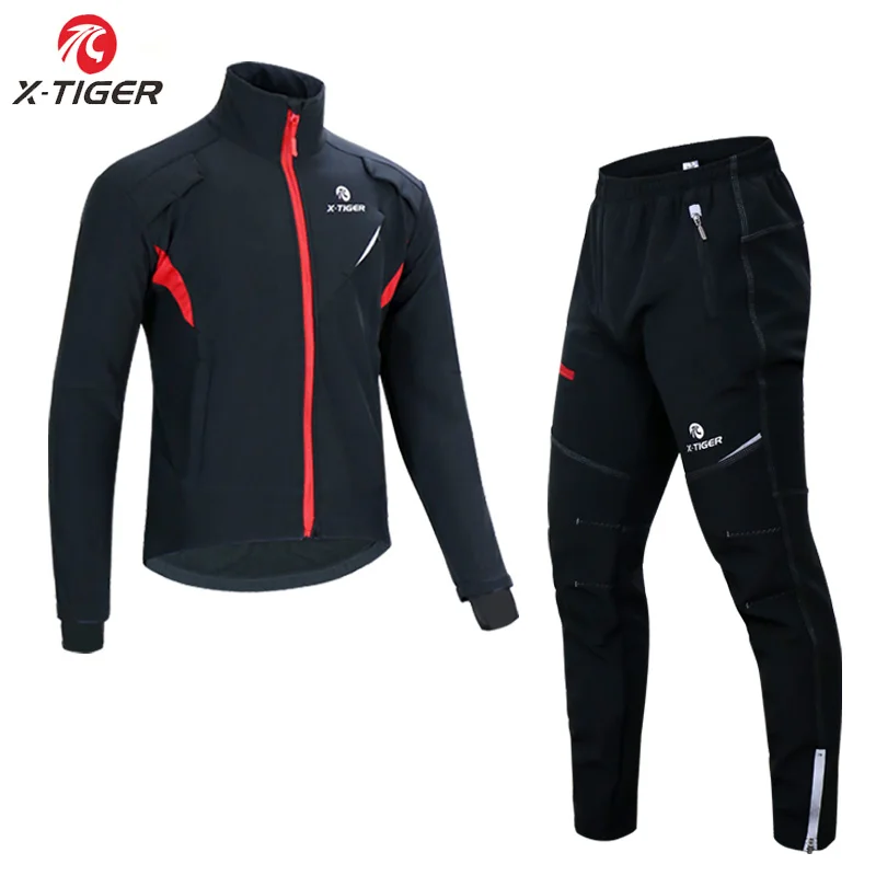 X-TIGER Cycling Suit Man Winter Thermal Fleece Cycling Clothing Windproof Winter Coat MTB Bike Jerseys Sportswear