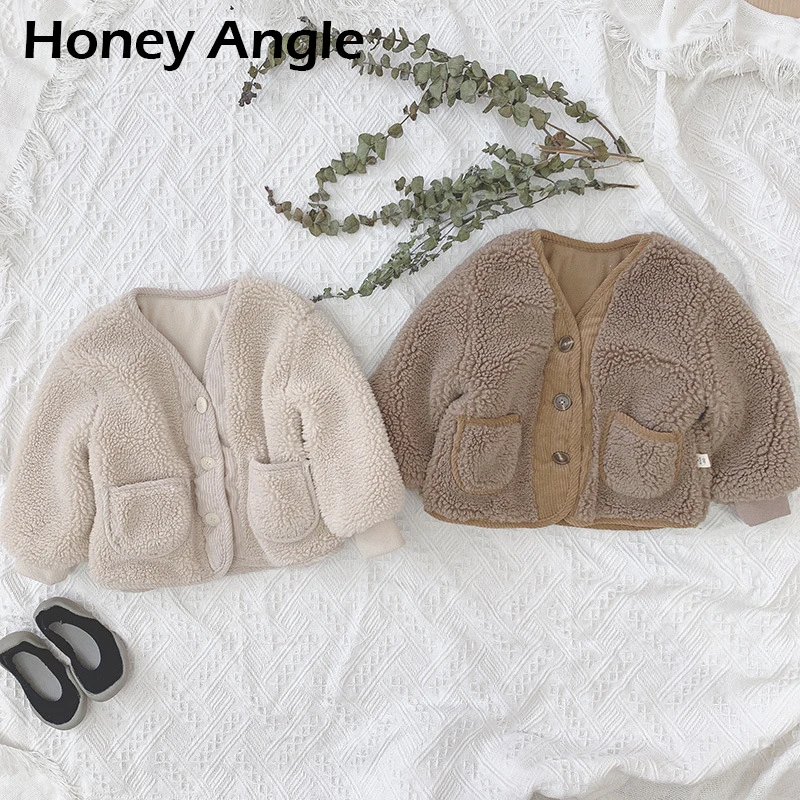 Honey Angle/сезон весна-осень; детская куртка для девочек с длинными рукавами; милые детские пальто из плюша; куртка для мальчиков и девочек в Корейском стиле; одежда