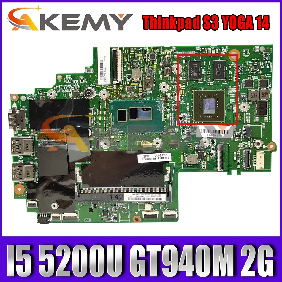 

Материнская плата Akemy для ноутбука Lenovo Thinkpad S3 YOGA 14 13323-2 448.01127.0021, 00UP311 CPU I5 5200U GT940M 2G 100%, протестированная работа