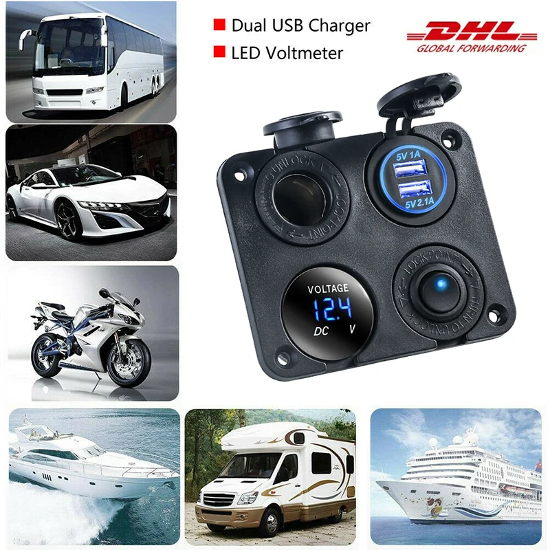 12V Dual USB Автомобильное зарядное устройство прикуривателя с Вольтметр 4 Порты
