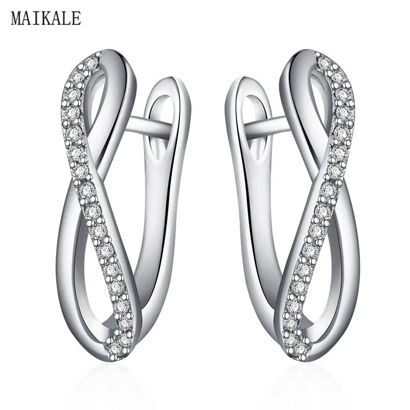 silver MAIKALE, трендовые серьги-гвоздики с геометрическим цирконием для женщин, серьги с кубическим цирконием, 8 форм, клипсы, серьги, Корейская новинка, модные ювелирные изделия - Окраска металла: silver