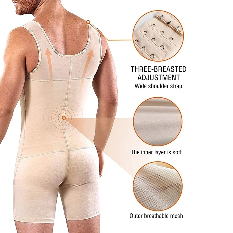 2021 Men's Shapewear Bodysuit Full Body Shaper Compression Slimming Underwear Breathable Corset Fitness Butt Lifter Hide Man