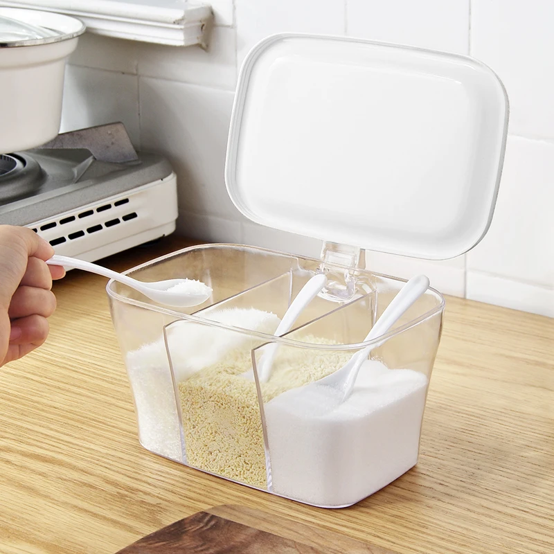 Пластиковая Штабелируемая коробка для специй стойка 3 банки с крышкой и