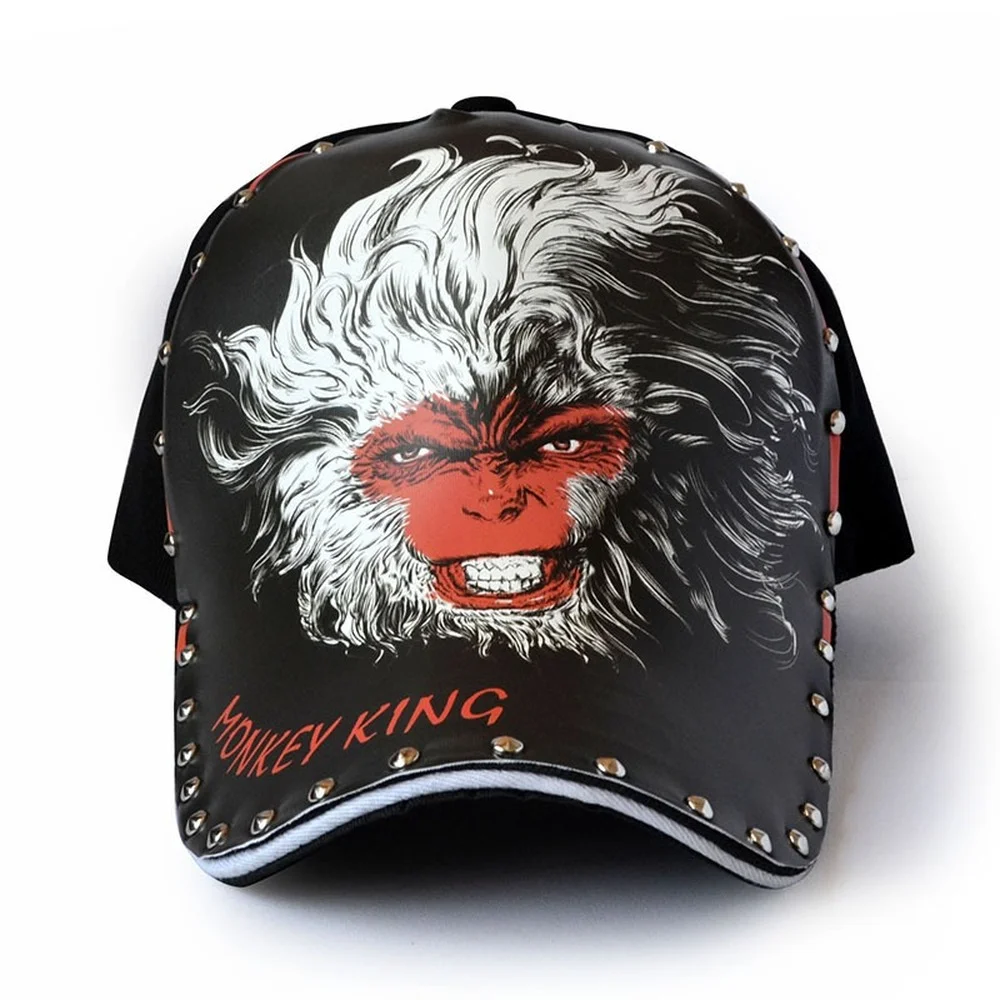

New Monkey King Illustration Baseball Cap Cotton Breathable Black Shade Personality Rivet Fashion Trend Street Baseball Cap