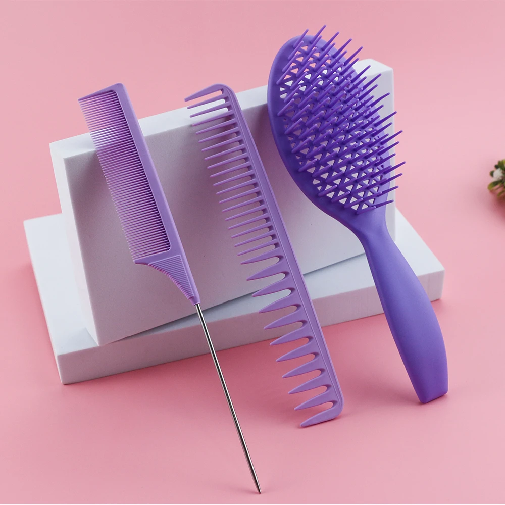 

CestoMen Purple Home Styling Suit Comb Professional Hair Scalp Massage Brush Detangling Hair Comb Kit Barber Styling Tools Set