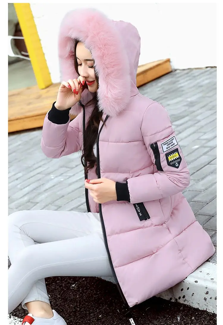 Women Winter Hooded Mid-long Jacket New Fashion Fur collar Thickening Warm Cotton Coat Casual Slim Female Parkas NZYD261A