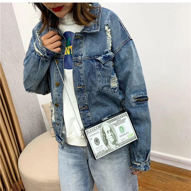 Fashion Dollar Pattern Box Design Pu Leather Women Daily Clutch Bag Chain Purse Shoulder Bag Tote Ladies Handbag Crossbody Bag