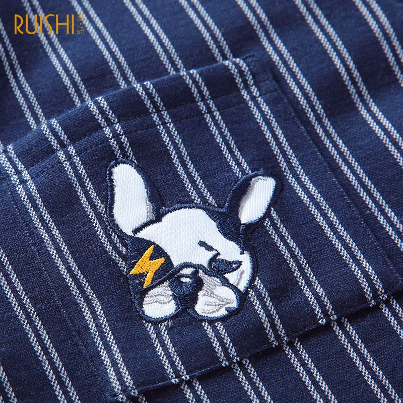 Couple Pajamas Sets Cotton Autumn Winter Long-sleeved Trousers Cardigan Sweet Lady Home Clothes Men's Bedroom Blue Stripes Suit
