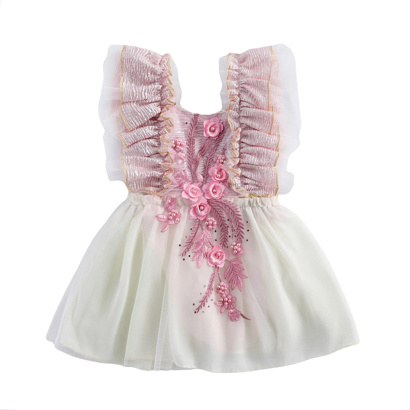 

Fashionable Toddler Baby Girl's Dress Flower Embroidery Sleeveless Outfits Casual O-neck High Waist Clothing