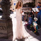 Женское свадебное платье с юбкой-годе, белое платье с длинным рукавом, круглым вырезом, аппликацией из стразов и бисером, длиной до пола, 2021