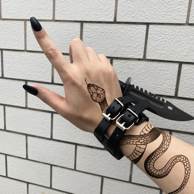

Temporary Tattoo Sticker Waterproof Fake Tatoo Flower Stickers Big Black Snake Flash Animal Cool Tattoos Arm Body Art Women Men