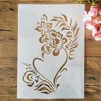a4 29cm heart flower leaf diy layering stencils wall painting scrapbook embossing hollow embellishment printing lace ruler