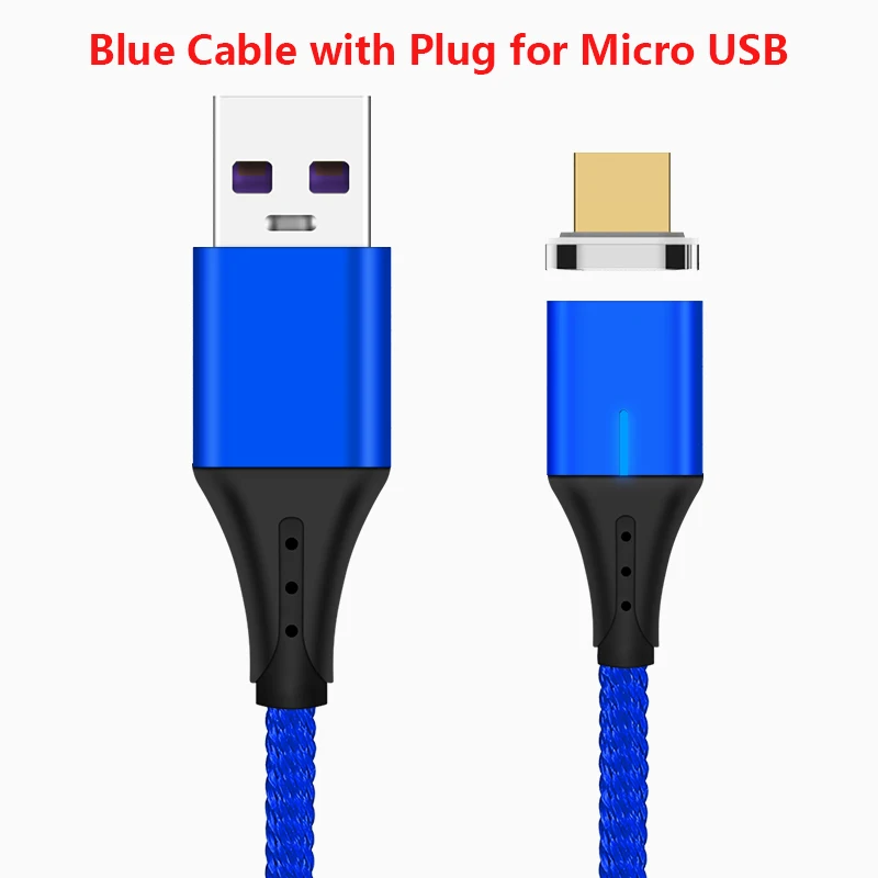 With plug Micro USB 5А Магнитный кабель Micro usb type C светодиодный супер быстрый зарядный кабель для iPhone samsung huawei Xiaomi Android телефонный кабель 1 м - Цвет: With plug Micro USB