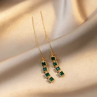 xiyanike square emerald crystal tassel drop earrings vintage alloy accessories 2021 new for women fashion party wedding jewelry