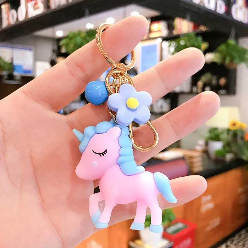 

Hot Sale Creative Cute Unicorn Anime Flower PVC Animal Unicorn Keychain Men Women Bag Ornament Girls Key Chain Gift Wholesale