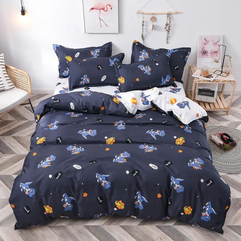 

Queen size bedding bed cover pillow cover household bed set printed aloe cotton home textile bed sheet simple style bedding 4PCS