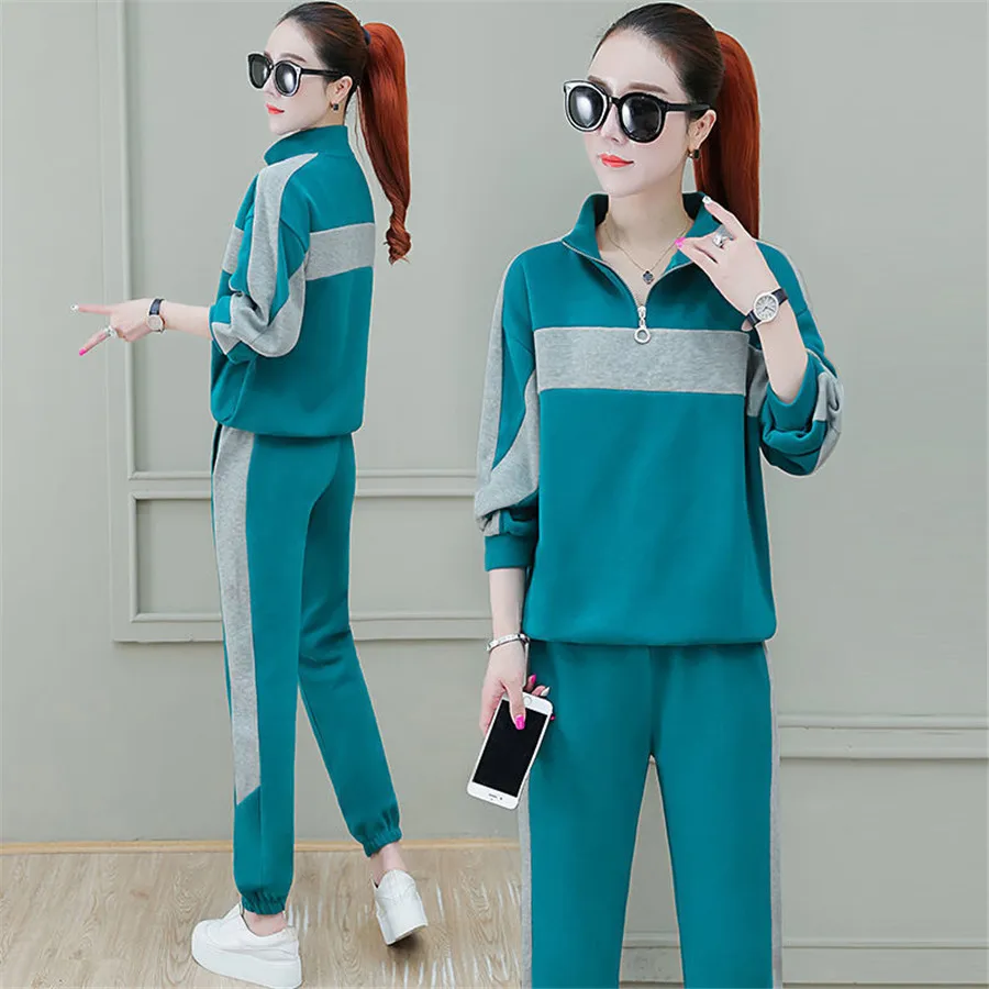 

Autumn Running Tracksuit Sportwear Women Long Sleeved Hooded Zipper Sweatshirt top pant Sport Suit 2 Piece Set