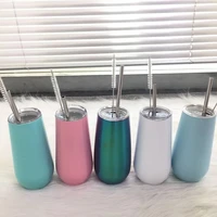6oz wine tumbler beer cups with stainless steel straw and brush wine glass thermos insulated mug small capacity party gift