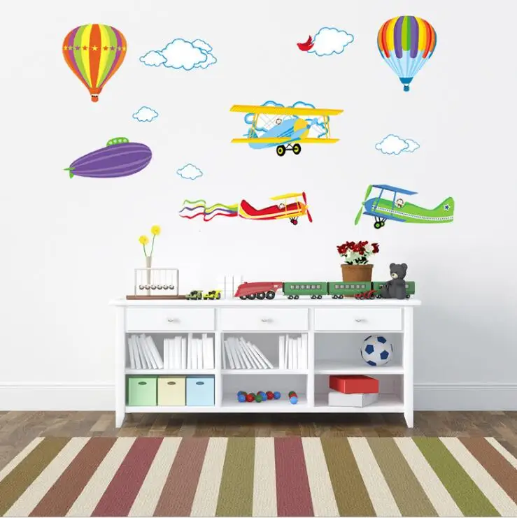Мультяшный красочный воздушный шар самолёт детская Настенная Наклейка гостиная