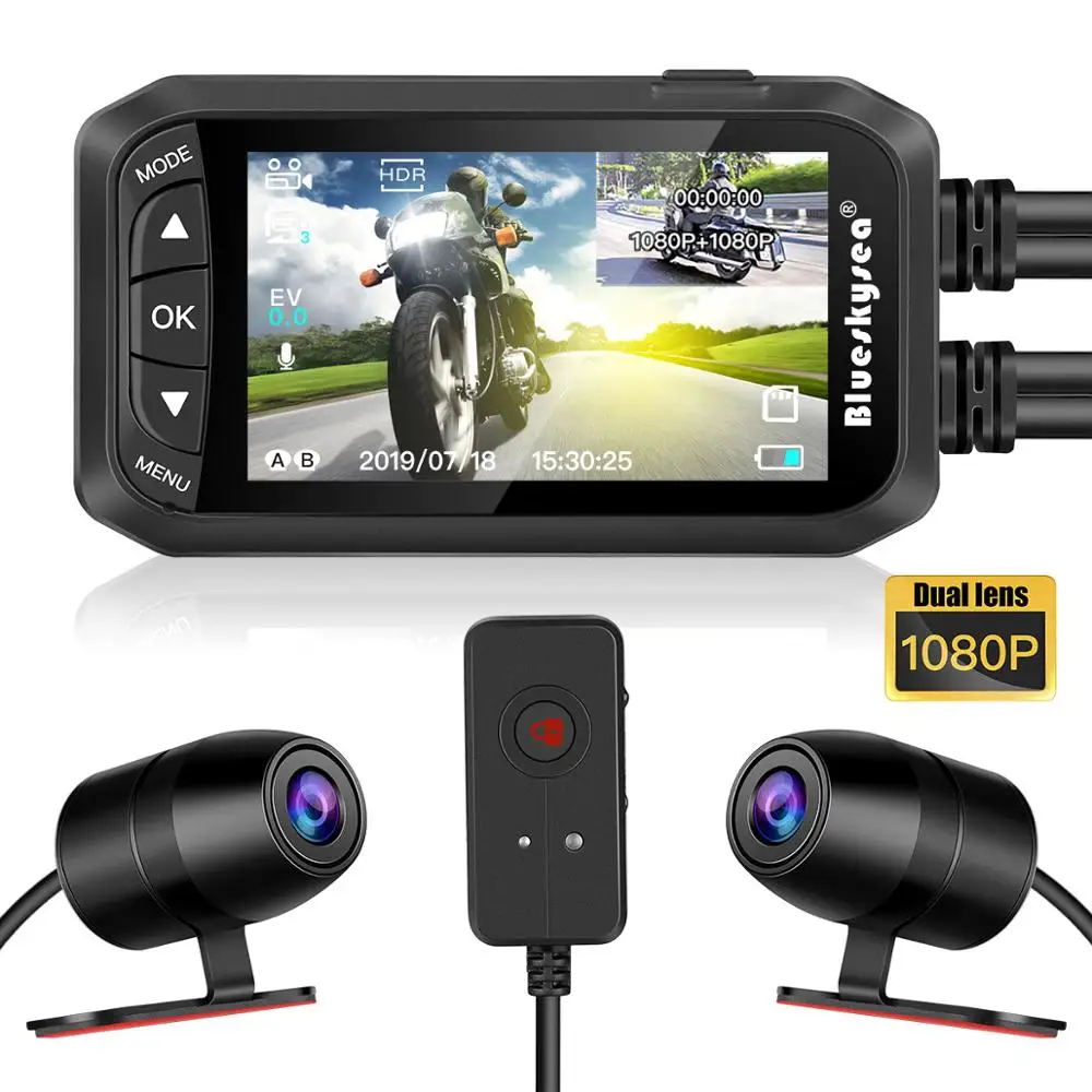 Blueskysea 2," lcd DV128 мотоциклетная двойная DVR камера HD Водонепроницаемая gps Dash Cam 1080P g-сенсор Мото камера ночного видения