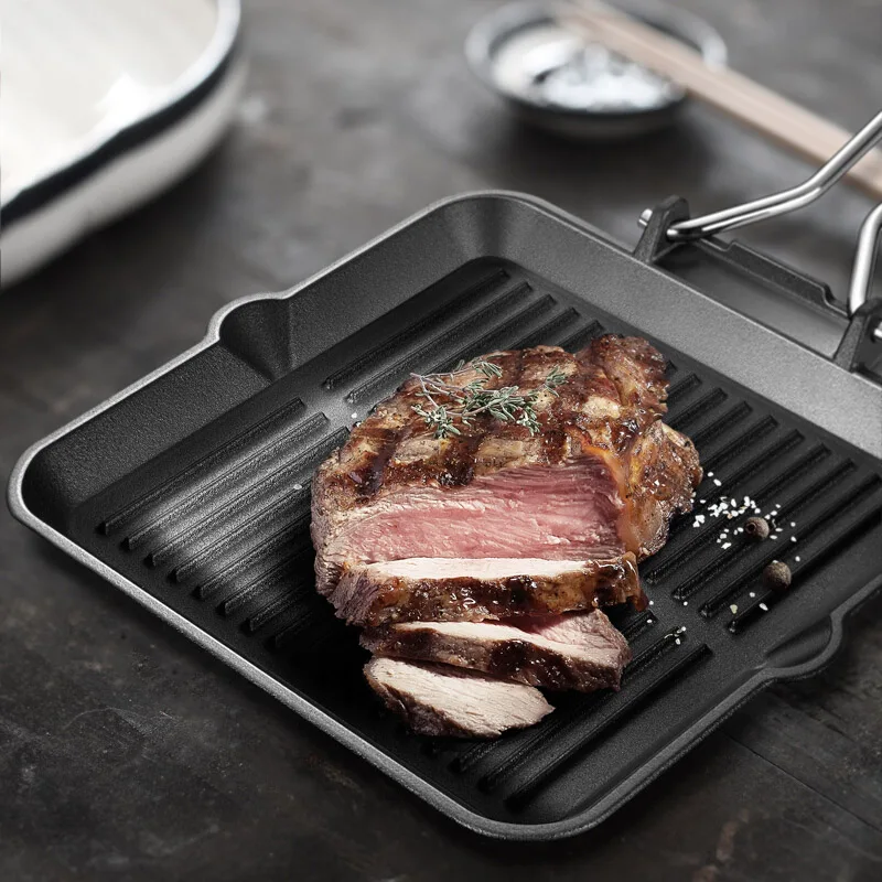 

Barbecue Tools Hard Iron Non-stick Kitchen Utensils Square Baking Tray With Handle Portable Multi-purpose Barbecue Dish