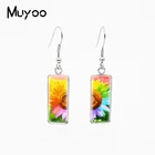 Серьги-Крючки прямоугольные, из стекла, с подсолнухами, желтыми цветами, ручной работы, 2021