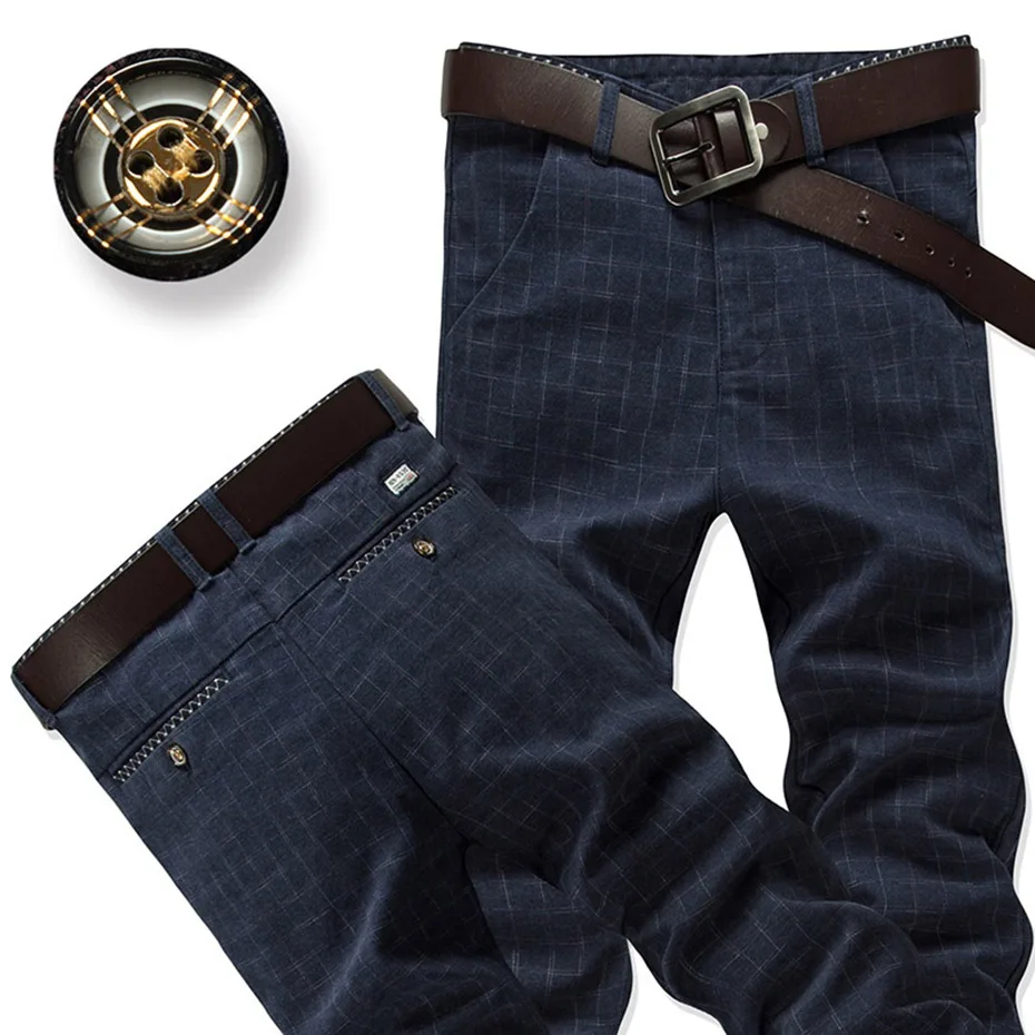 Клетчатый мужской костюм штаны похудания форма синий Pantalon Homme летнее платье