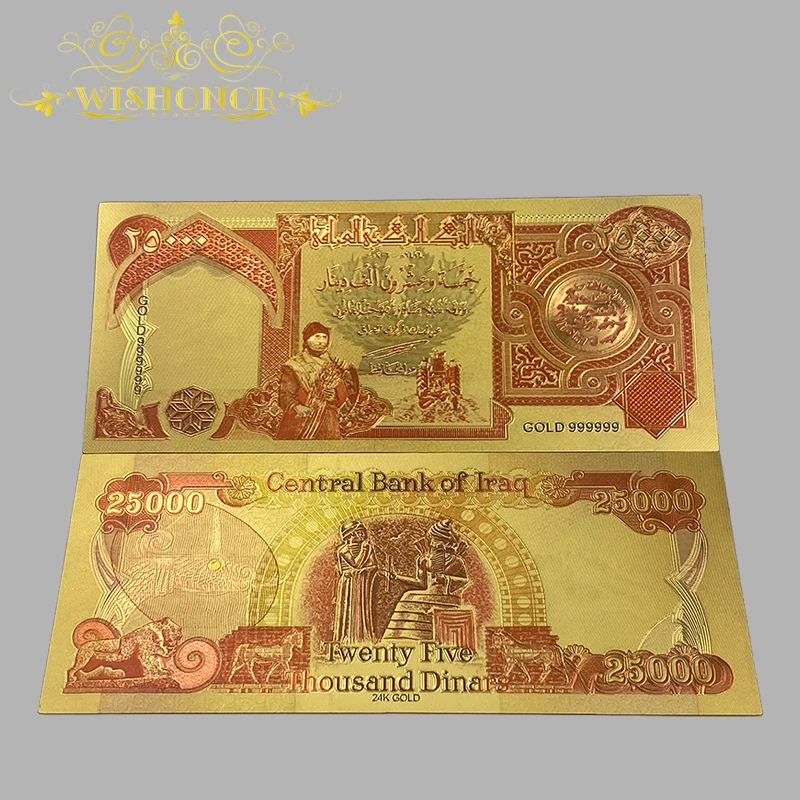 

10pcs/lot New Design Iraq 25,000 Banknote in 24k Gold Plated For Collection