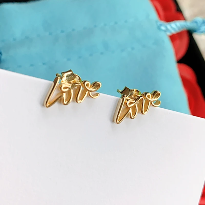 

1:1 S925 Sterling Silver Women's Earrings With Simple LOVE Lettering Classic All-Match Styles Couples Party Jewelry Gifts