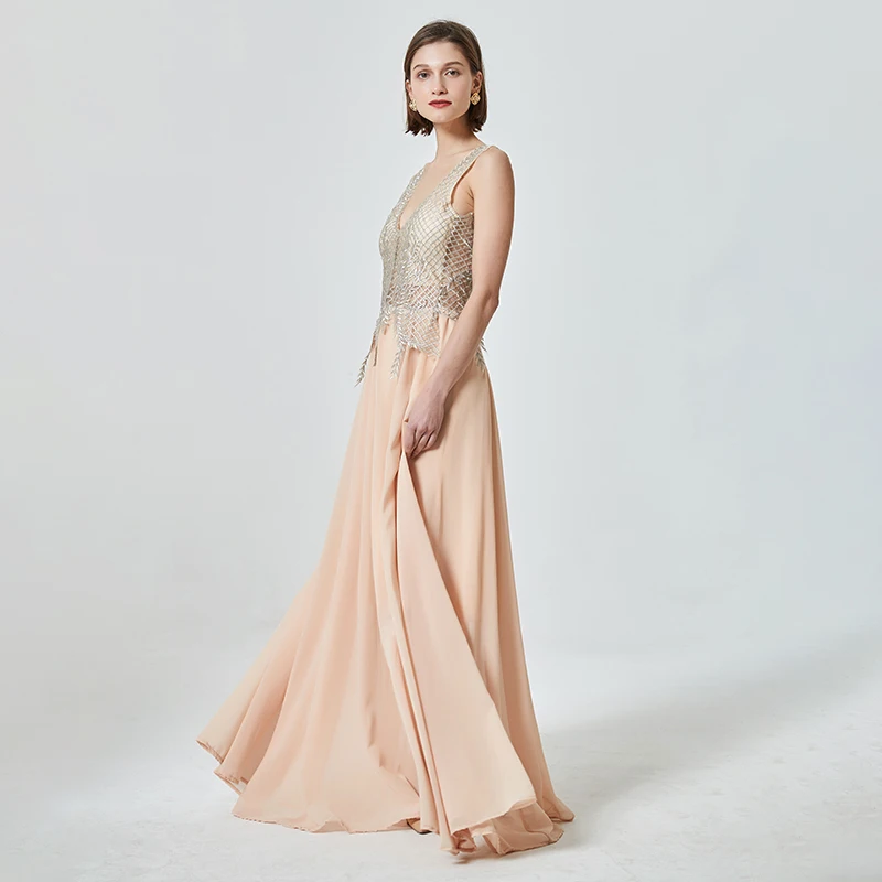 Женское вечернее платье с V-образным вырезом без рукавов аппликацией | Свадьбы и