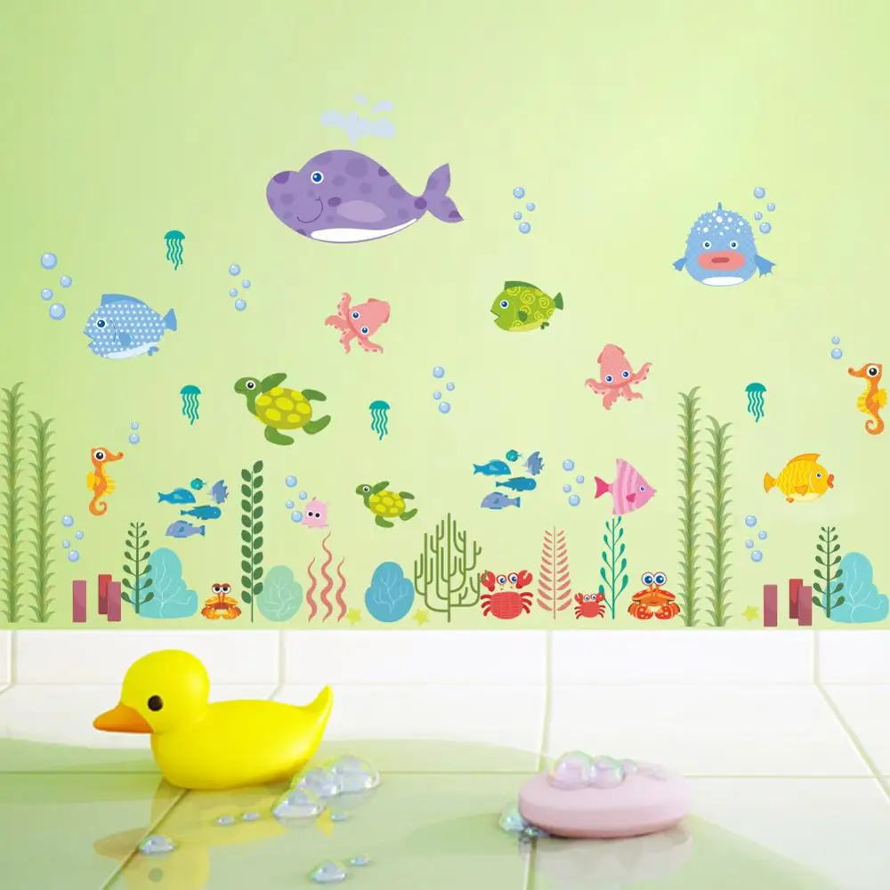 

Underwater Sea Fish Bubbles tortoise Wall Art Decorative Bathroom Kids Bedroom Decor Poster Carton Wall Stickers Decal